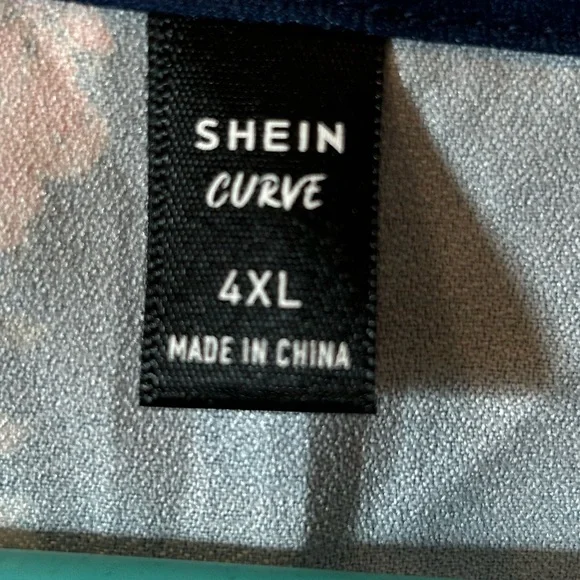 SHEIN Curve 4X Blue and Peach Floral Cuffed Sleeve V-Neck Blouse NWOT - Picture 3 of 4